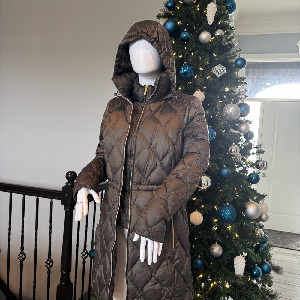 Women's Quilted Hooded Coat - Brown